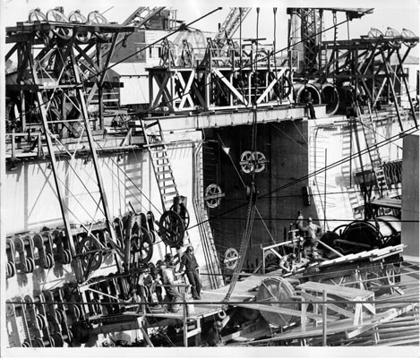 Cable spinning work for Golden Gate Bridge] — Calisphere