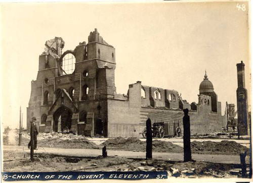 [St. Catherine's Cathedral, at Eleventh and Market Streets, after the 1906 earthquake]