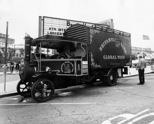 [Britannias Grand Global Tour truck parked in the Civic Center Plaza]