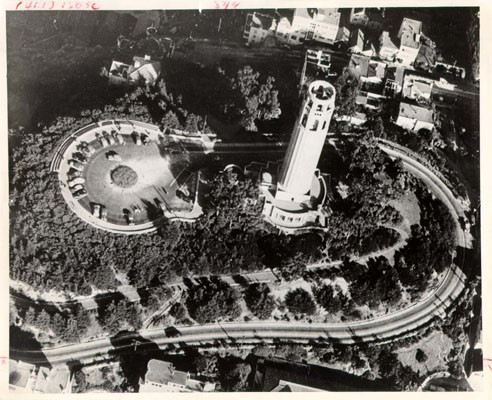 [Aerial view of Coit Tower]