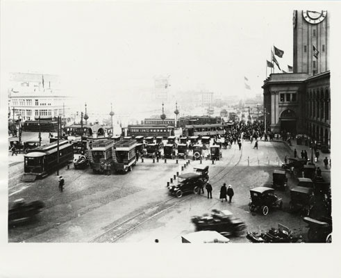 [Vehicles parked in front of the Ferry Building]