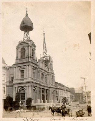 [St. Dominic's Church, at Bush and Steiner Streets, after the 1906 earthquake]