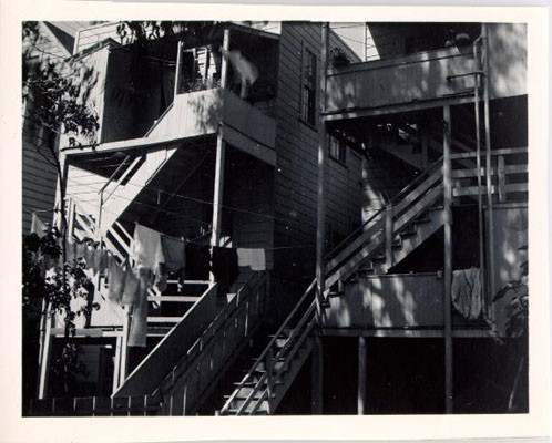 [Rear of two apartment buildings in the Western Addition district]