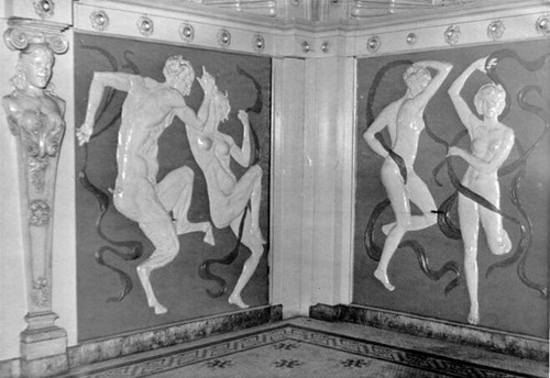 [Reliefs on walls of old Hippodrome nightclub]