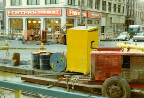 [BART construction on Market Street near Fosters Restaurant]