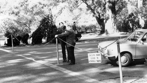 [Two people standing in a street in Golden Gate Park]