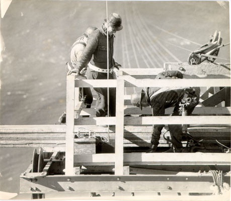 [Construction workers on the Golden Gate Bridge]