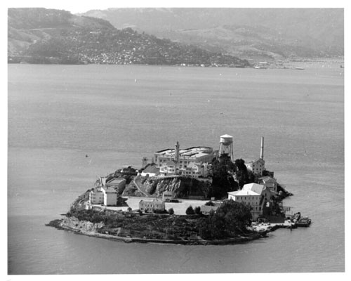 [Aerial view of Alcatraz Island]