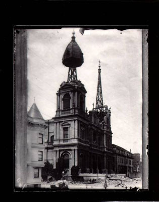 [St. Dominic's Church, at Bush and Steiner Streets, after the 1906 earthquake]