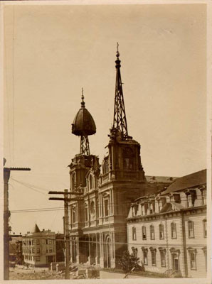 [St. Dominic's Church, at Bush and Steiner Streets, after the 1906 earthquake]