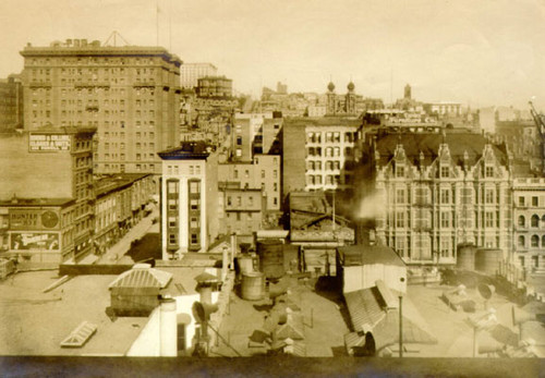 [View of Nob Hill taken from James Flood Building before the fire]