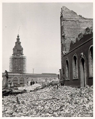 [Ferry Building under reconstruction to fix damage sustained in the earthquake and fire of April 18, 1906]