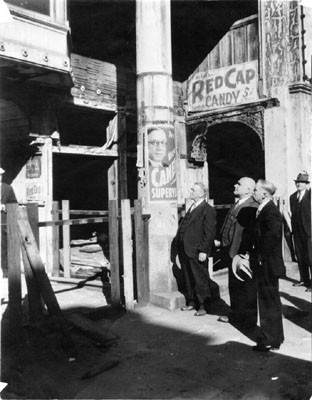 [Frank Schivo, Adolph Naston and Jim McGrath outside the old Hippodrome nightclub]