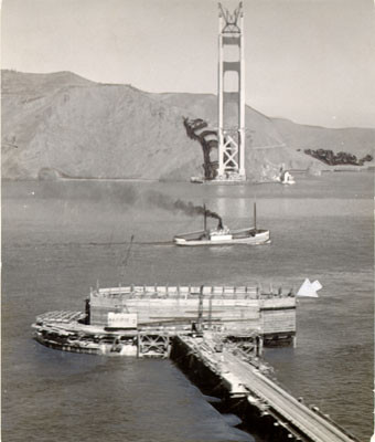 [Pier and fender wall used during construction of the Golden Gate Bridge]