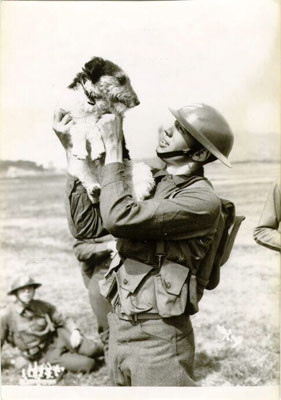 [Soldier holding up a dog during Army Day]