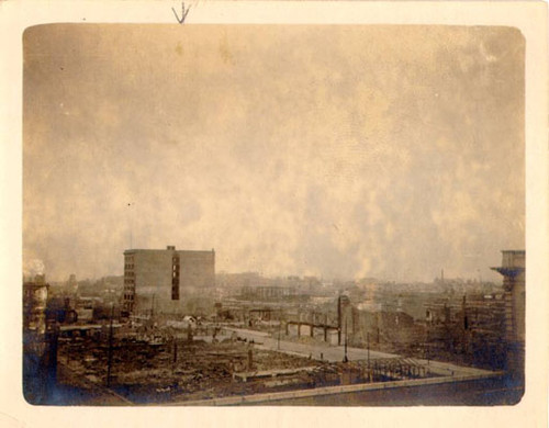 [California Casket Company building at 943 Mission Street, surrounded by ruins after the 1906 earthquake and fire]