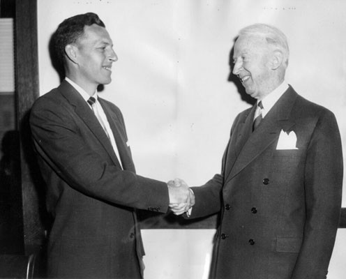 [Thomas A. Brooks presents Ben S. Hamilton with an Edison 'Ham' Radio Award]