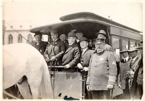 [Mayor James Rolph and other officials taking the last horse car ride ...