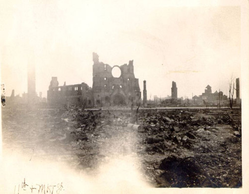 [St. Catherine's Cathedral, at Eleventh and Market Streets, after the 1906 earthquake]