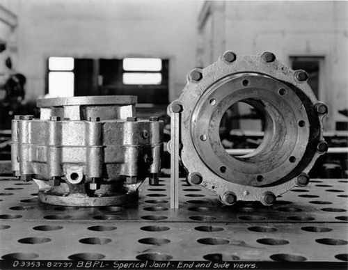 [End and side views of spherical joint assembly for Bay Bridge pipeline]