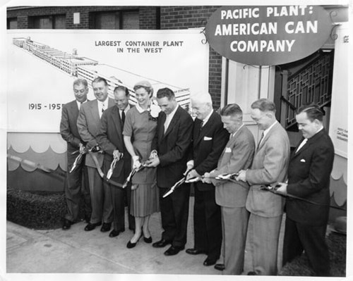 [Ribbon cutting ceremony for the American Can Company's expanded manufacturing plant]