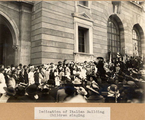 [Children singing at dedication of Italian building]