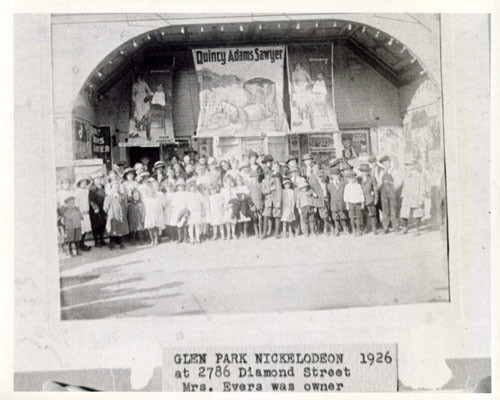 Glen Park Nickelodeon 1926 at 2786 Diamond Street. Mrs. Evers was owner