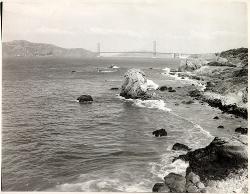 [View of the Golden Gate Bridge looking northeast from near Point Lobos]