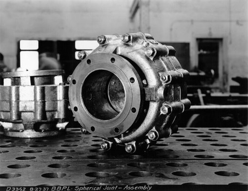 [Close up view of spherical joint assembly for Bay Bridge pipeline]