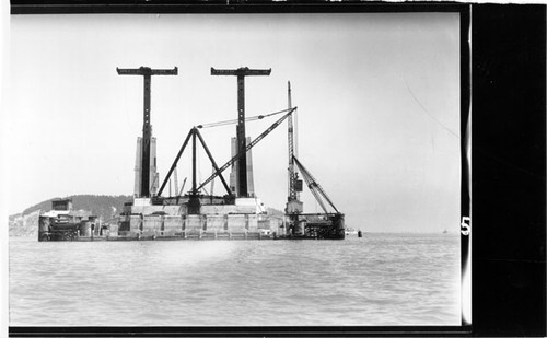 [Bay Bridge mid-span anchor under construction]