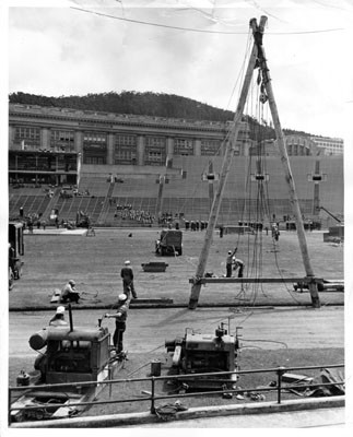 [Workers preparing Kezar Stadium for a War Bond Drive]