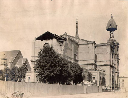 [St. Dominic's Church, at Bush and Steiner Streets, after the 1906 earthquake]