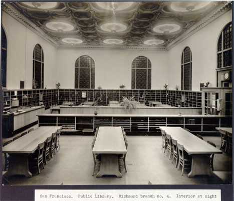 San Francisco. Public Library. Richmond branch no. 4. Interior at night.