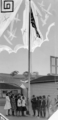 [Students raising the American flag at Sunnyside School]