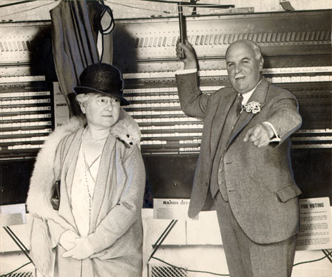 [James Rolph, Jr. and his wife casting a vote at a polling booth]