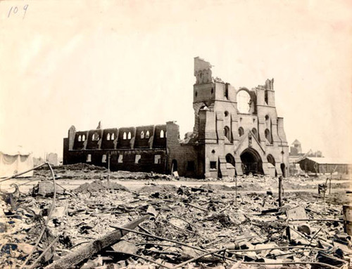 [St. Catherine's Cathedral, at Eleventh and Market Streets, after the 1906 earthquake]