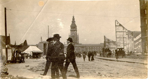 [Ferry Building under reconstruction to fix damage sustained in the earthquake and fire of April 18, 1906]