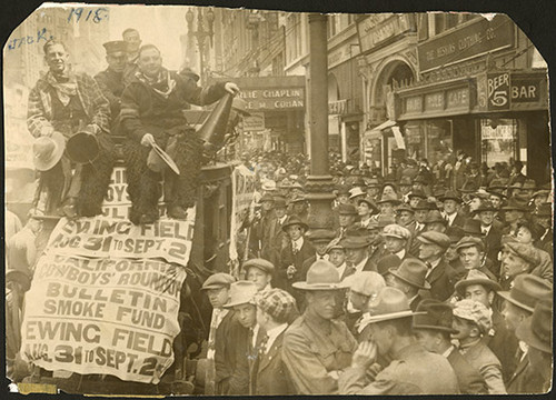 [Jack Howard on Market Street selling war bonds]