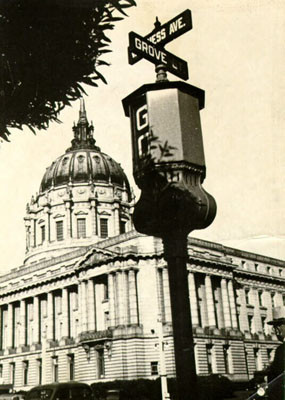 [Intersection of Van Ness Avenue and Grove Street, City Hall in background]