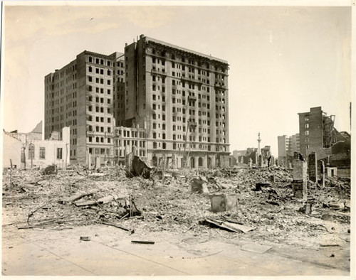 [View of St. Francis Hotel from Mason and O'Farrell streets]