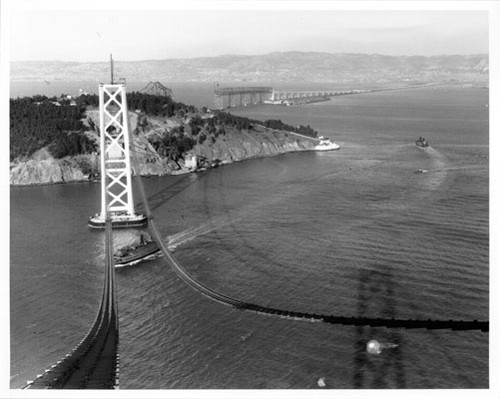 [Bay Bridge catwalks between two of the San Francisco side support towers]