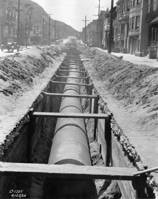 [Trench along Sixth Avenue and Hugo Street, looking south]