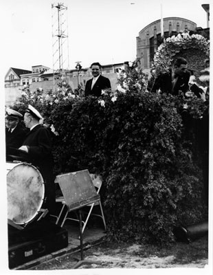 [Mayor Christopher at Kezar Stadium during a May Day festival]