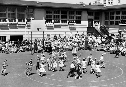 [Students and teachers in the playground of Cabrillo School]