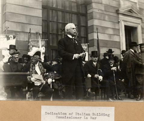 [Commissioner La Mar speaking at dedication of Italian building]