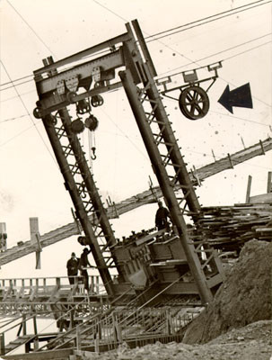 [Beginning of cable work on the Golden Gate Bridge]