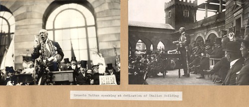 [Ernesto Nathan speaking at dedication of Italian building]