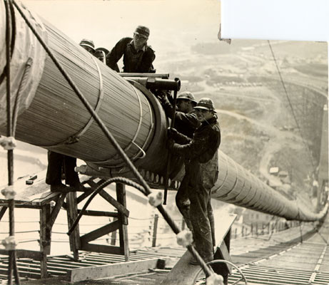 [Construction workers on the Golden Gate Bridge]