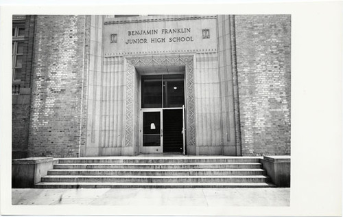 [Entrance to Benjamin Franklin Junior High School]