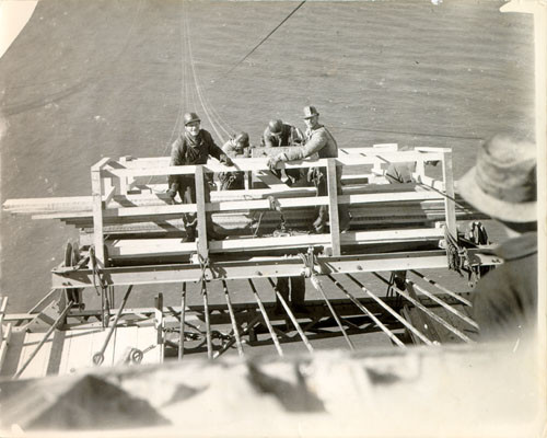 [Construction workers on the Golden Gate Bridge]